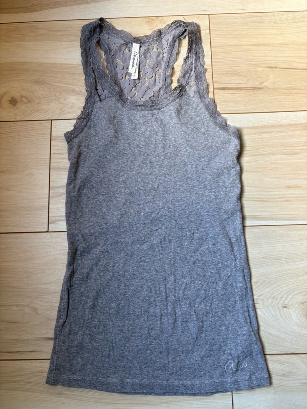 Aeropostale Lace Back Tank Top Womens Gray Racerback Casual Basic Cami